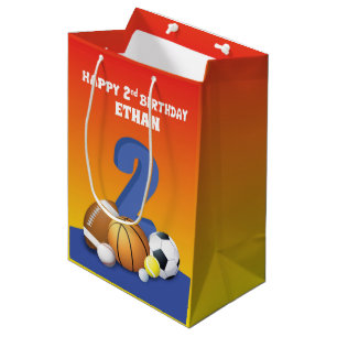 Sac Cadeau Moyen Nom personnalisé Garçon 2e anniversaire Sports Bal