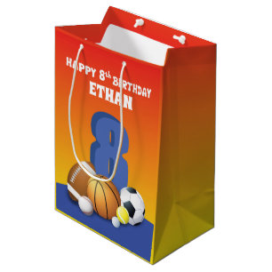 Sac Cadeau Moyen Nom personnalisé Garçon 8e anniversaire Balles d