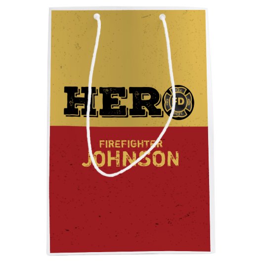 Sac Cadeau Moyen Nom personnalisé, héros du pompier (Devant)