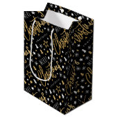 Sac Cadeau Moyen Nom personnalisé Noël Script Black Faux Gold (Devant Angle)