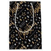 Sac Cadeau Moyen Nom personnalisé Noël Script Black Faux Gold (Devant)