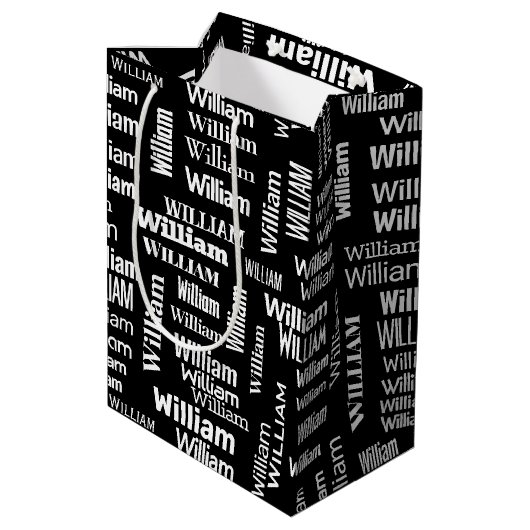 Sac Cadeau Moyen Nom WILLIAM Blanc En Noir (Dos Angle)