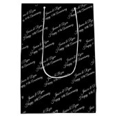 Sac Cadeau Moyen Noms, Année Anniversaire, Script blanc, Noir (Dos)