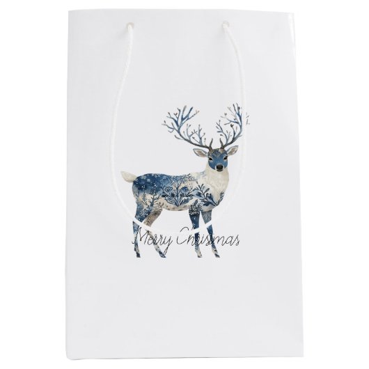 Sac Cadeau Moyen Nordic Blue White Deer Christmas (Devant)