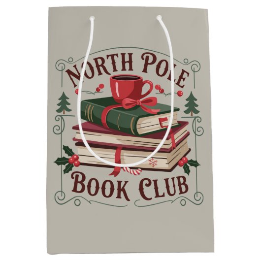 Sac Cadeau Moyen North Pole Book Club Librairie Lecture de livres (Devant)