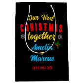 Sac Cadeau Moyen Nos premiers Noël Ensemble Flammes De Neige (Devant)