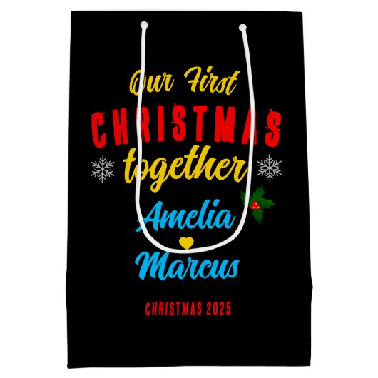 Sac Cadeau Moyen Nos premiers Noël Ensemble Flammes De Neige (Dos)