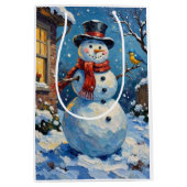 Sac Cadeau Moyen Nostalgic Happy Snowman with Bluebird Winter Scene (Devant)