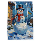 Sac Cadeau Moyen Nostalgic Happy Snowman with Bluebird Winter Scene (Dos)