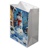 Sac Cadeau Moyen Nostalgic Happy Snowman with Bluebird Winter Scene (Dos Angle)