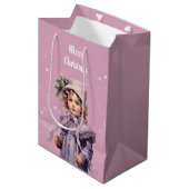 Sac Cadeau Moyen Nostalgique et violet parfaite fille Joyeux Noël (Devant Angle)