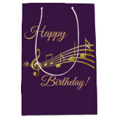 Sac Cadeau Moyen Notes de musique dorée violette d'anniversaire (Devant)