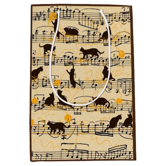 Sac Cadeau Moyen Notes musicales et chatons (Devant)