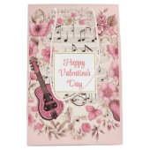Sac Cadeau Moyen Notes musicales et fleurs Élégante Saint-Valentin (Devant)