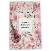 Sac Cadeau Moyen Notes musicales et fleurs Style rétro Anniversaire (Devant)