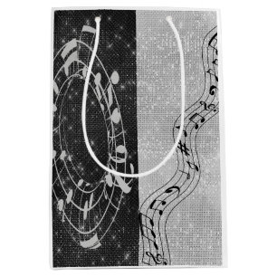 Sac Cadeau Moyen Notes musicales modernes en noir et blanc