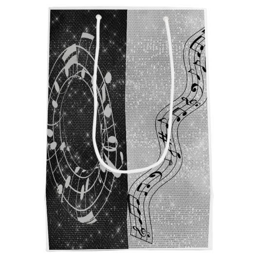Sac Cadeau Moyen Notes musicales modernes en noir et blanc (Dos)