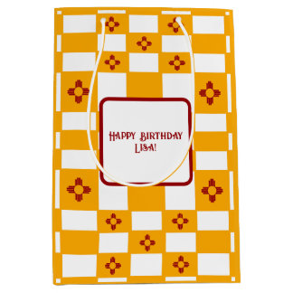 Sac Cadeau Moyen Nouveau-Mexique Zia Jaune Rouge Blanc Carrés