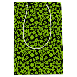 Sac Cadeau Moyen Nouveau motif.feuilles de trèfle 01 Black BG
