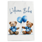 Sac Cadeau Moyen Nouveaux Nounours Twin Boy Avec Ballons Bleus (Devant)