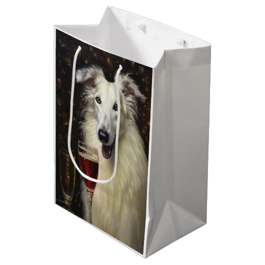 Sac Cadeau Moyen Nouvel An de Borzoi (Devant Angle)