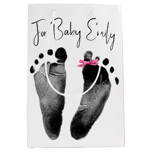 Sac Cadeau Moyen Nouvelle Empreintes bébé avec Pot Pot Bow (Devant)