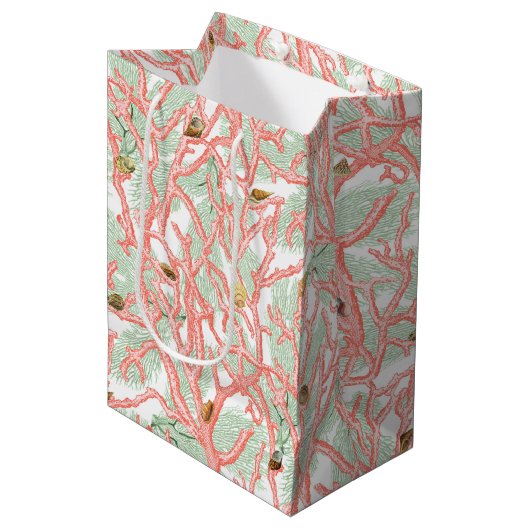 Sac Cadeau Moyen Ocean Coral Branches Coquillages Motif (Devant Angle)