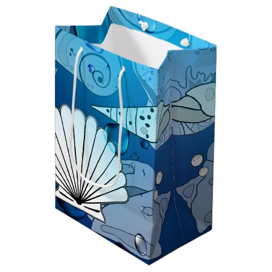 Sac Cadeau Moyen Ocean Seashells Beach Aqua (Devant Angle)