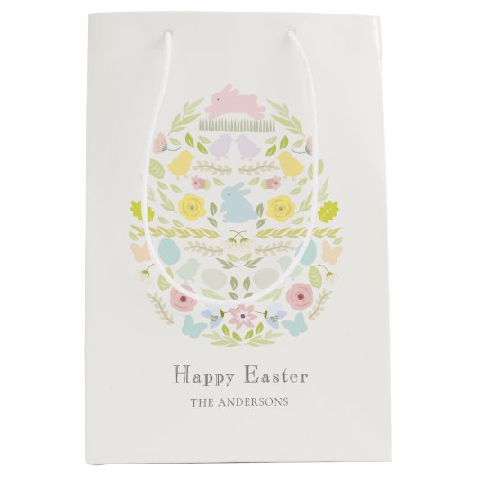 Sac Cadeau Moyen Oeuf de Pâques Floral Lapin de feuillage (Devant)