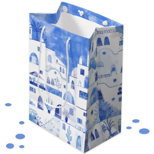 Sac Cadeau Moyen Oia Santorini peinture aquarelle