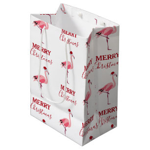 Sac Cadeau Moyen Oiseau de Noël rose Flamant rose avec chapeau de P