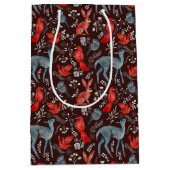 Sac Cadeau Moyen Oiseau rouge scandinave, cerfs, lapins Noël (Devant)