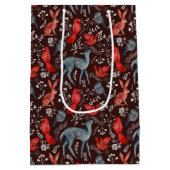 Sac Cadeau Moyen Oiseau rouge scandinave, cerfs, lapins Noël (Dos)