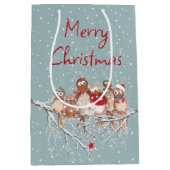 Sac Cadeau Moyen Oiseaux De Noël Sur Les Snowflakes (Devant)