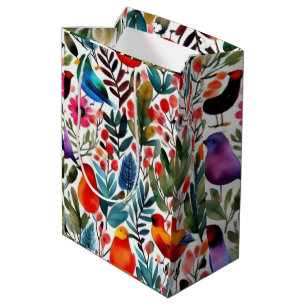 Sac Cadeau Moyen Oiseaux floraux colorés