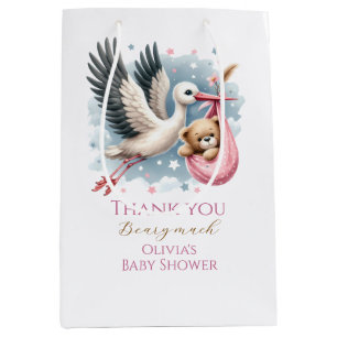 Sac Cadeau Moyen On peut attendre le Baby shower rose