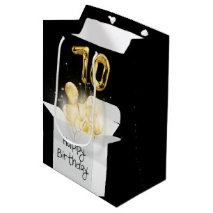 Sac Cadeau Moyen Or 70e Anniversaire Ballons en boîte