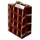 Sac Cadeau Moyen Or Simple Et Bourgogne À damiers Monogramme (Dos Angle)