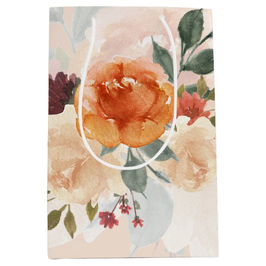 Sac Cadeau Moyen Orange automne aquarelle florale (Devant)