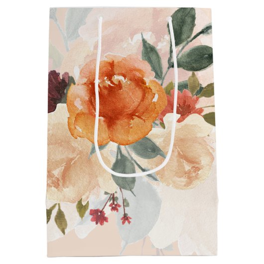 Sac Cadeau Moyen Orange automne aquarelle florale (Dos)