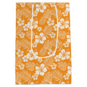 SAC CADEAU MOYEN ORANGE AVEC FLEURS HIBISQUES BLANCHES TROPICALES (Dos)