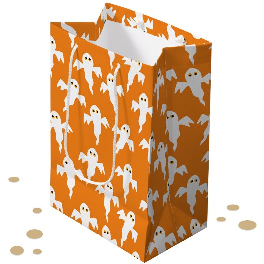 Sac Cadeau Moyen Orange d'Halloween fantôme