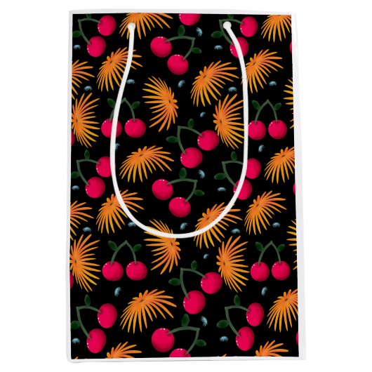 Sac Cadeau Moyen Orange Floral Cherry Pattern (Devant)