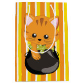 SAC CADEAU MOYEN ORANGE JAUNE STRIPES BLANCHES ET CHAT ORANGE CUTE (Devant)