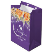 Sac Cadeau Moyen Orange Rose Floral Lights Violet Anniversaire (Devant Angle)