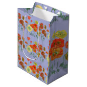 Sac Cadeau Moyen Orange Rouge Poppies Mauve Purple Aquarelle (Devant Angle)