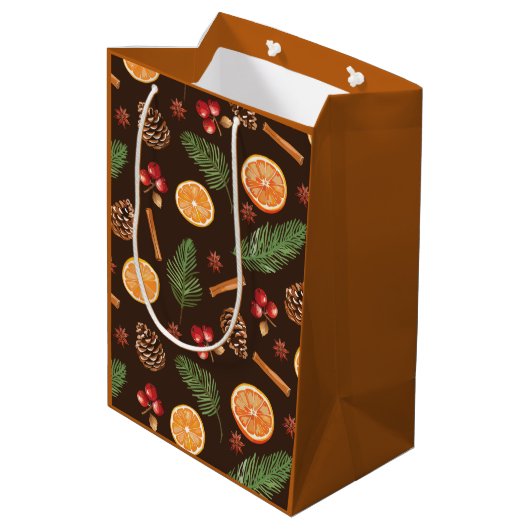 Sac Cadeau Moyen Orange Spice Rustique Botanique d'hiver (Dos Angle)