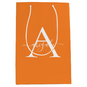 Sac Cadeau Moyen Orange Tangerine Monogrammée Élégance Minimalist
