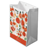 Sac Cadeau Moyen Orange tropicale et Motif Feuille (Devant Angle)