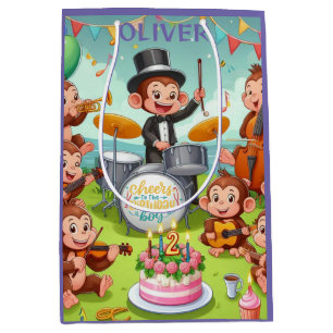 Sac Cadeau Moyen Orchestre de singes mignons bébé garçon anniversai